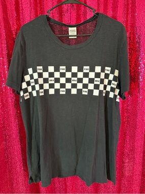 PINK Black Checkerboard Logo Tee